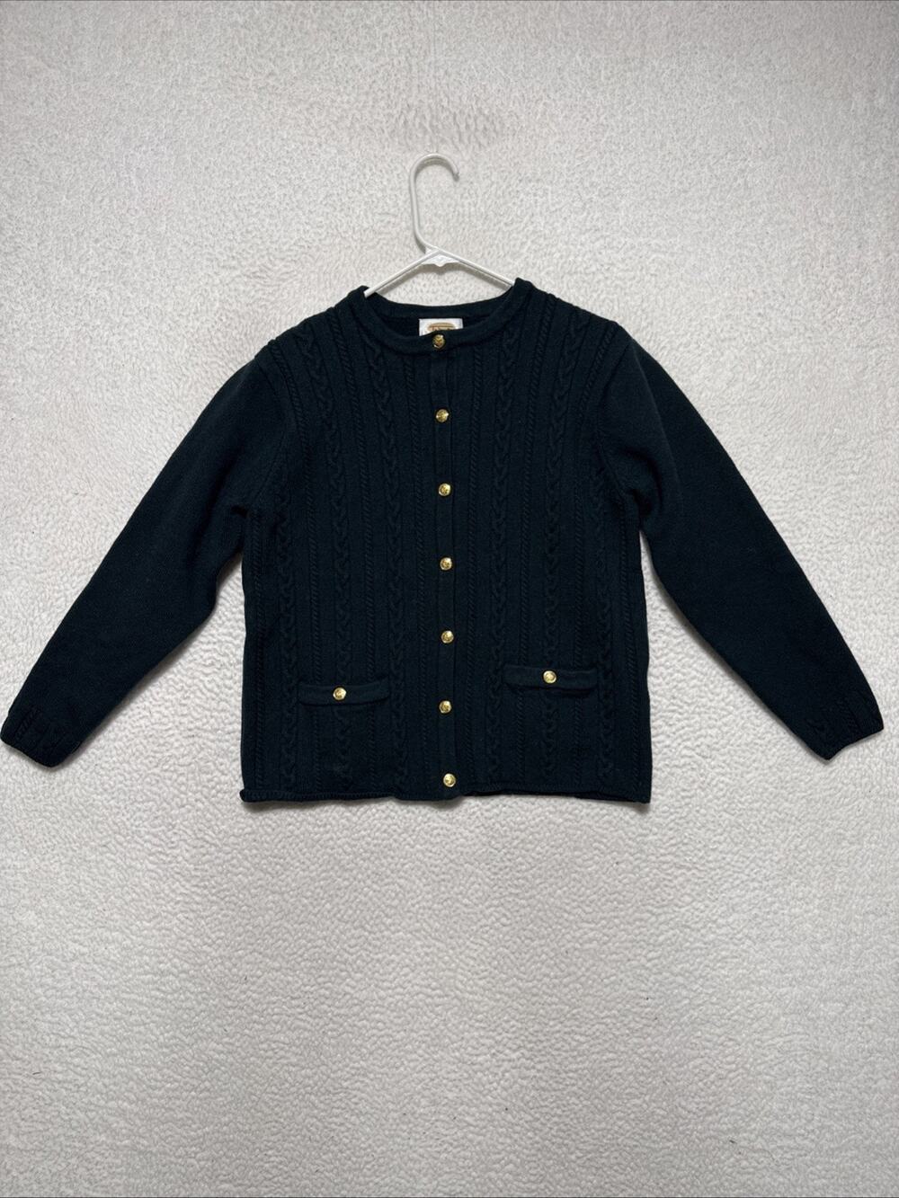 Vintage Talbots 100% Wool Green Cardigan With Golden Buttons Women's Size L